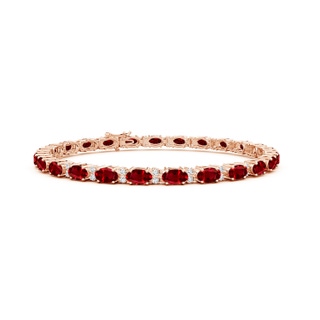 5x3mm AAAA Classic Oval Ruby and Diamond Tennis Bracelet in 10K Rose Gold