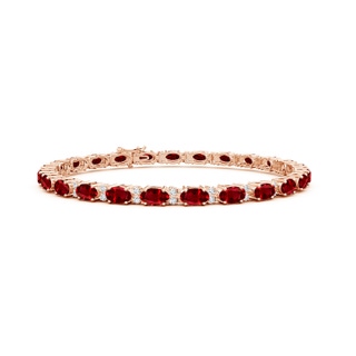 5x3mm AAAA Classic Oval Ruby and Diamond Tennis Bracelet in Rose Gold