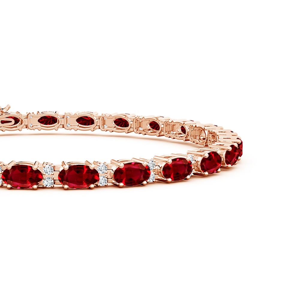5x3mm AAAA Classic Oval Ruby and Diamond Tennis Bracelet in Rose Gold - side 199