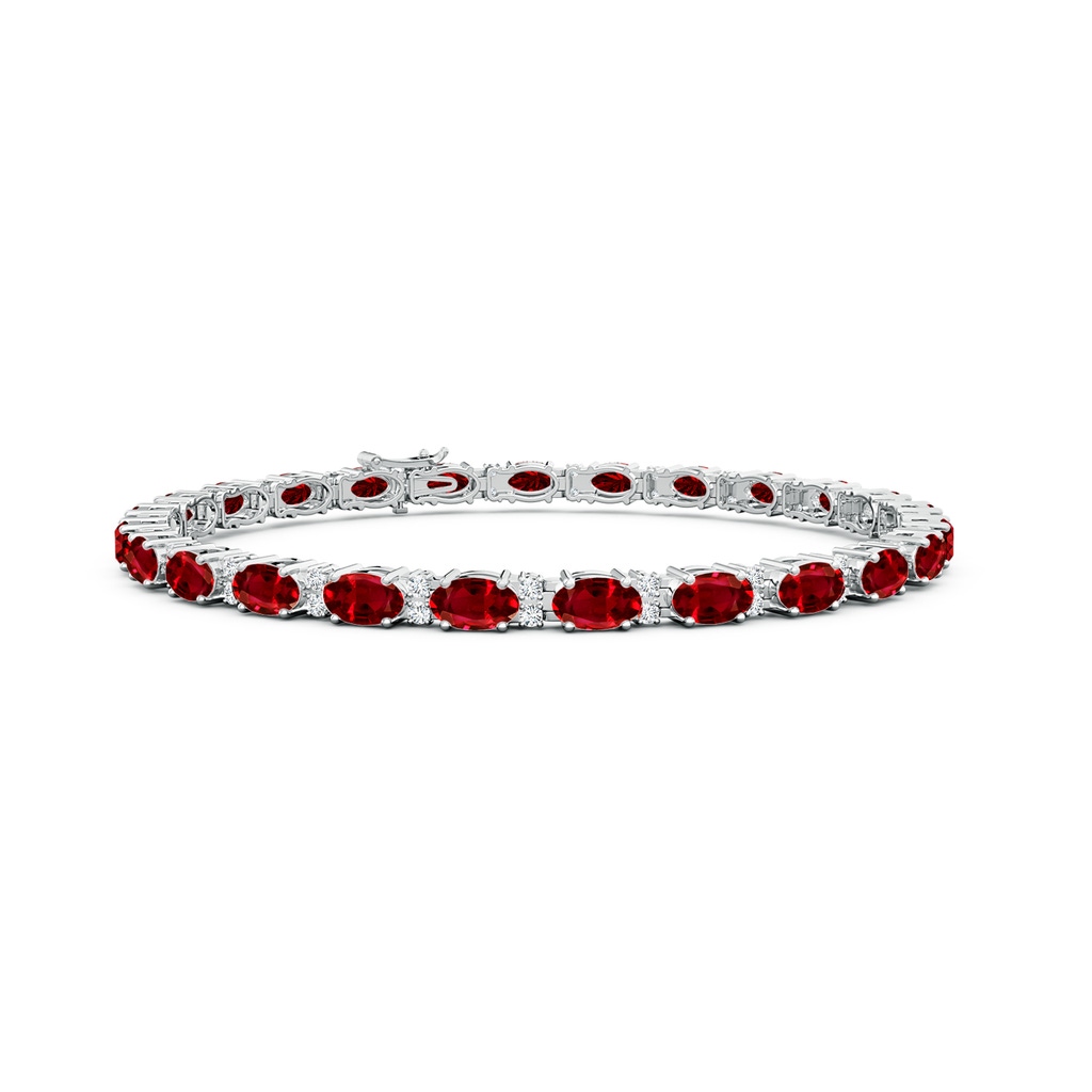 5x3mm AAAA Classic Oval Ruby and Diamond Tennis Bracelet in White Gold