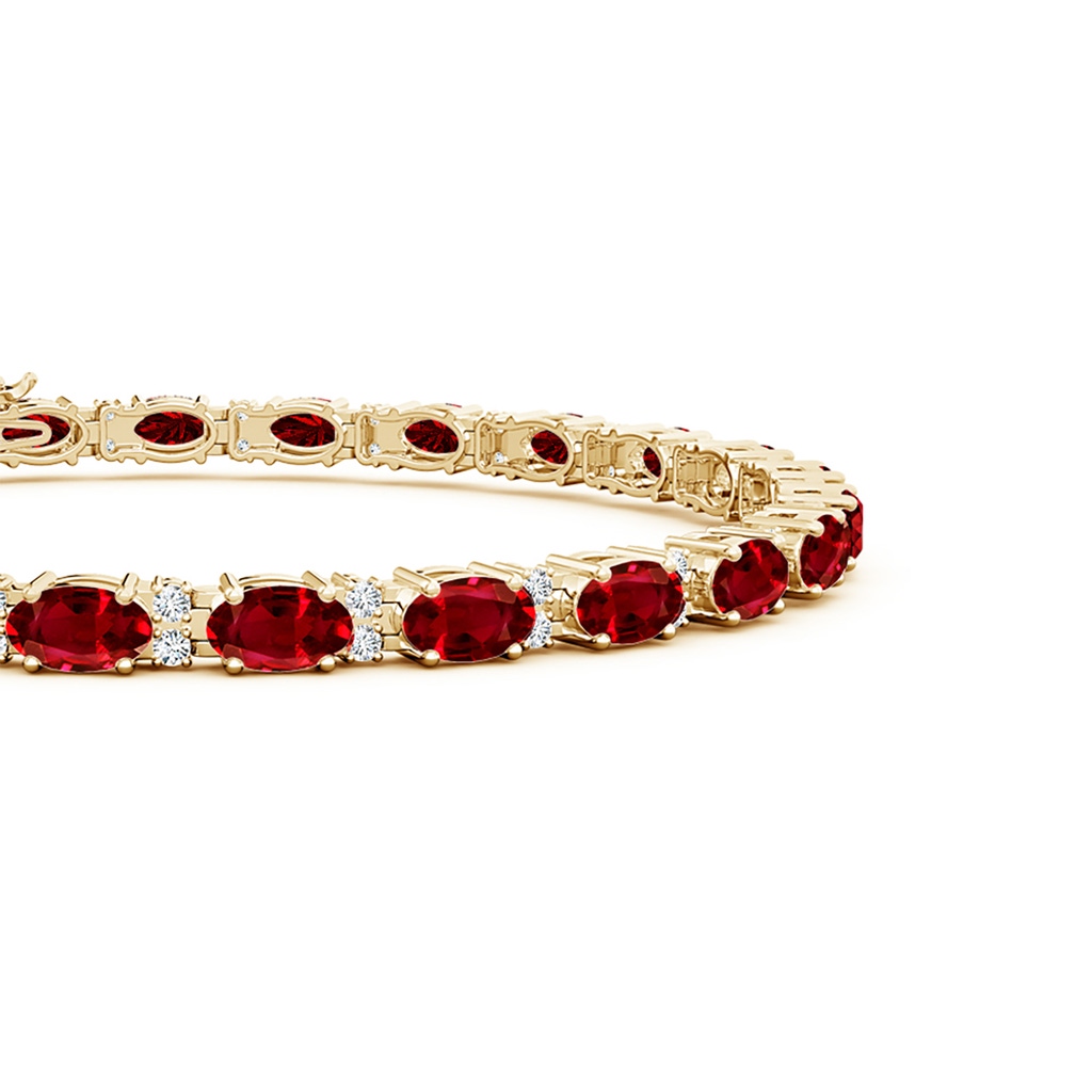 5x3mm AAAA Classic Oval Ruby and Diamond Tennis Bracelet in Yellow Gold - side 199