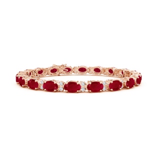 6x4mm AA Classic Oval Ruby and Diamond Tennis Bracelet in Rose Gold