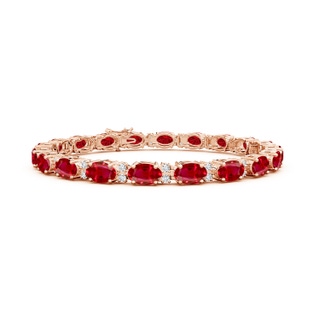 6x4mm AAA Classic Oval Ruby and Diamond Tennis Bracelet in 18K Rose Gold