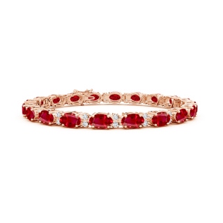 6x4mm AAA Classic Oval Ruby and Diamond Tennis Bracelet in Rose Gold