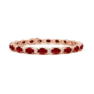 6x4mm AAAA Classic Oval Ruby and Diamond Tennis Bracelet in 18K Rose Gold