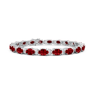 6x4mm AAAA Classic Oval Ruby and Diamond Tennis Bracelet in 18K White Gold