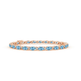 5x3mm A Classic Oval Swiss Blue Topaz and Diamond Tennis Bracelet in 9K Rose Gold