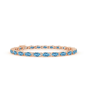 5x3mm AA Classic Oval Swiss Blue Topaz and Diamond Tennis Bracelet in 9K Rose Gold