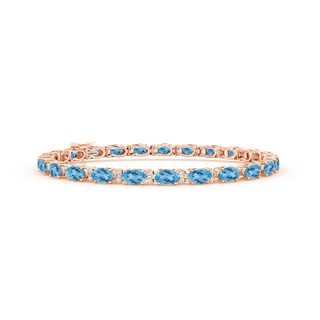 5x3mm AA Classic Oval Swiss Blue Topaz and Diamond Tennis Bracelet in Rose Gold