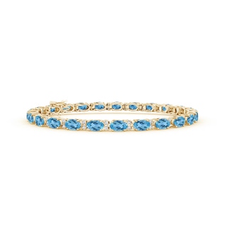 5x3mm AA Classic Oval Swiss Blue Topaz and Diamond Tennis Bracelet in Yellow Gold