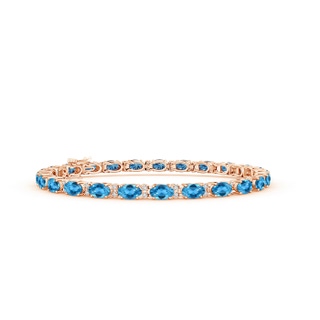 5x3mm AAA Classic Oval Swiss Blue Topaz and Diamond Tennis Bracelet in 10K Rose Gold