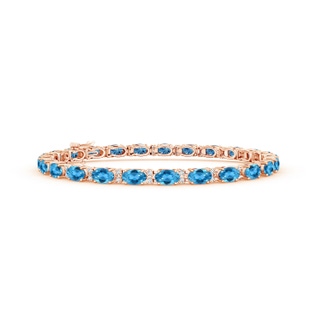 5x3mm AAA Classic Oval Swiss Blue Topaz and Diamond Tennis Bracelet in Rose Gold