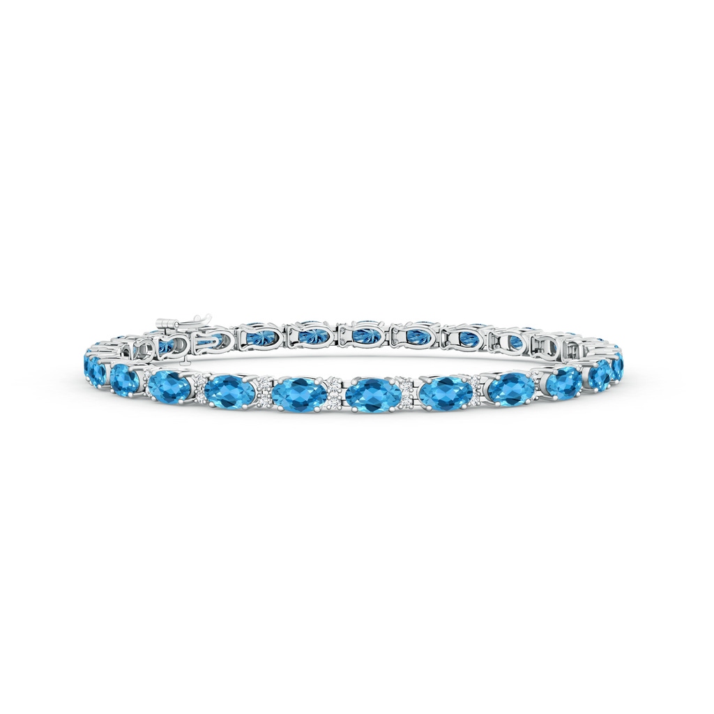 5x3mm AAA Classic Oval Swiss Blue Topaz and Diamond Tennis Bracelet in White Gold