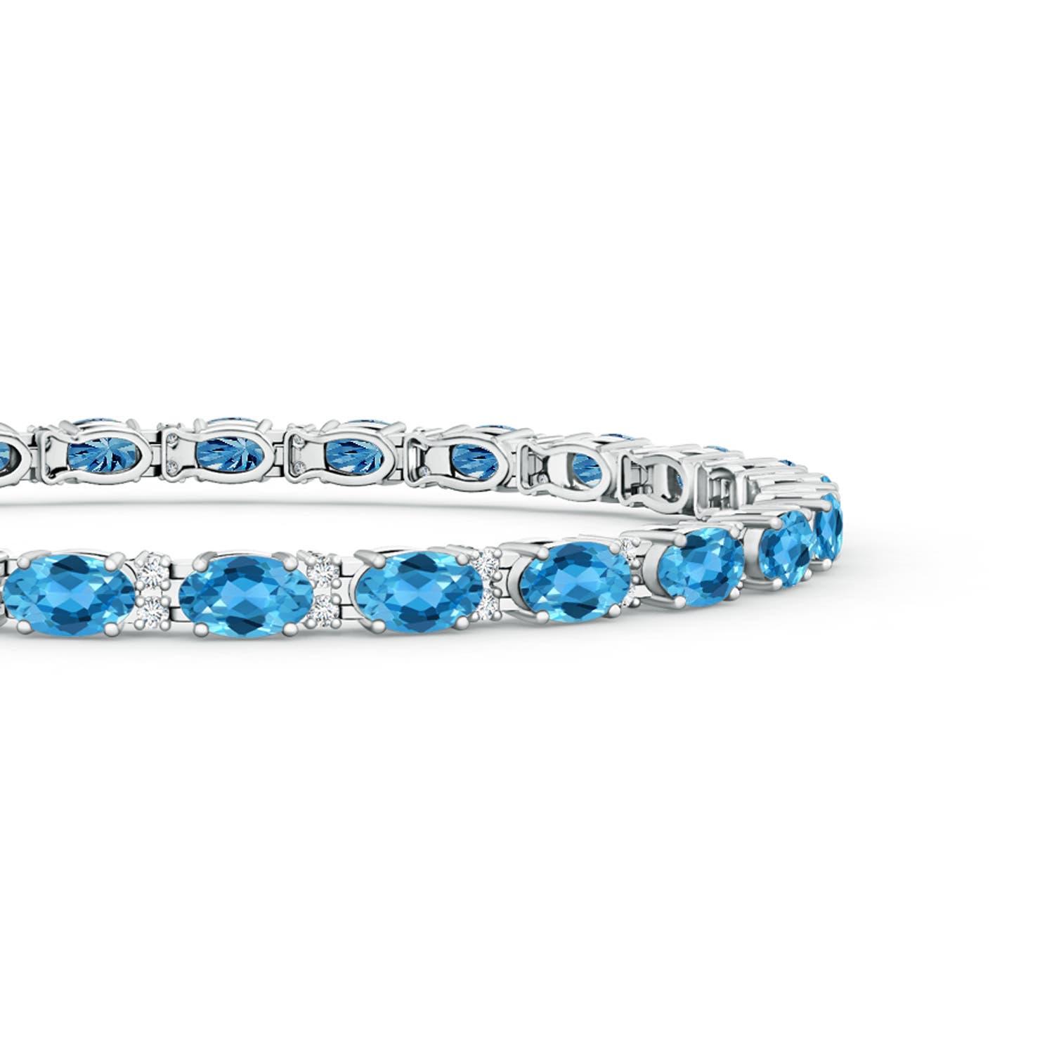 5x3mm AAA Classic Oval Swiss Blue Topaz and Diamond Tennis Bracelet in White Gold - side 1
