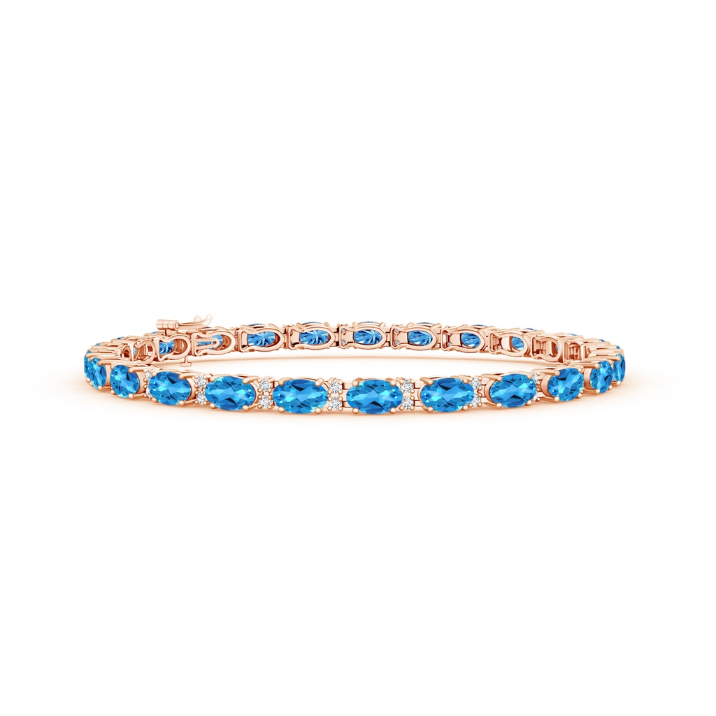 5x3mm AAAA Classic Oval Swiss Blue Topaz and Diamond Tennis Bracelet in Rose Gold