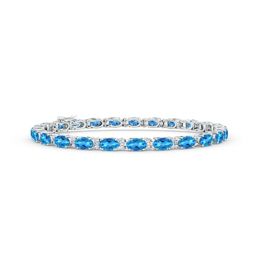 5x3mm AAAA Classic Oval Swiss Blue Topaz and Diamond Tennis Bracelet in White Gold