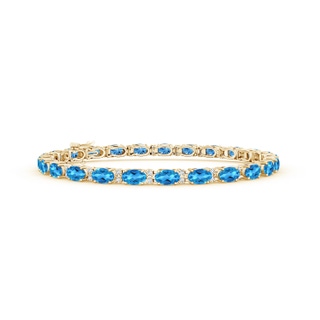 5x3mm AAAA Classic Oval Swiss Blue Topaz and Diamond Tennis Bracelet in Yellow Gold