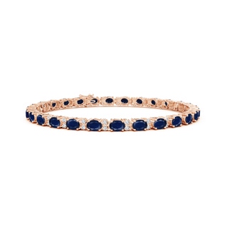 4x3mm A Classic Oval Blue Sapphire and Diamond Tennis Bracelet in 10K Rose Gold