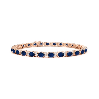 4x3mm AA Classic Oval Blue Sapphire and Diamond Tennis Bracelet in 18K Rose Gold