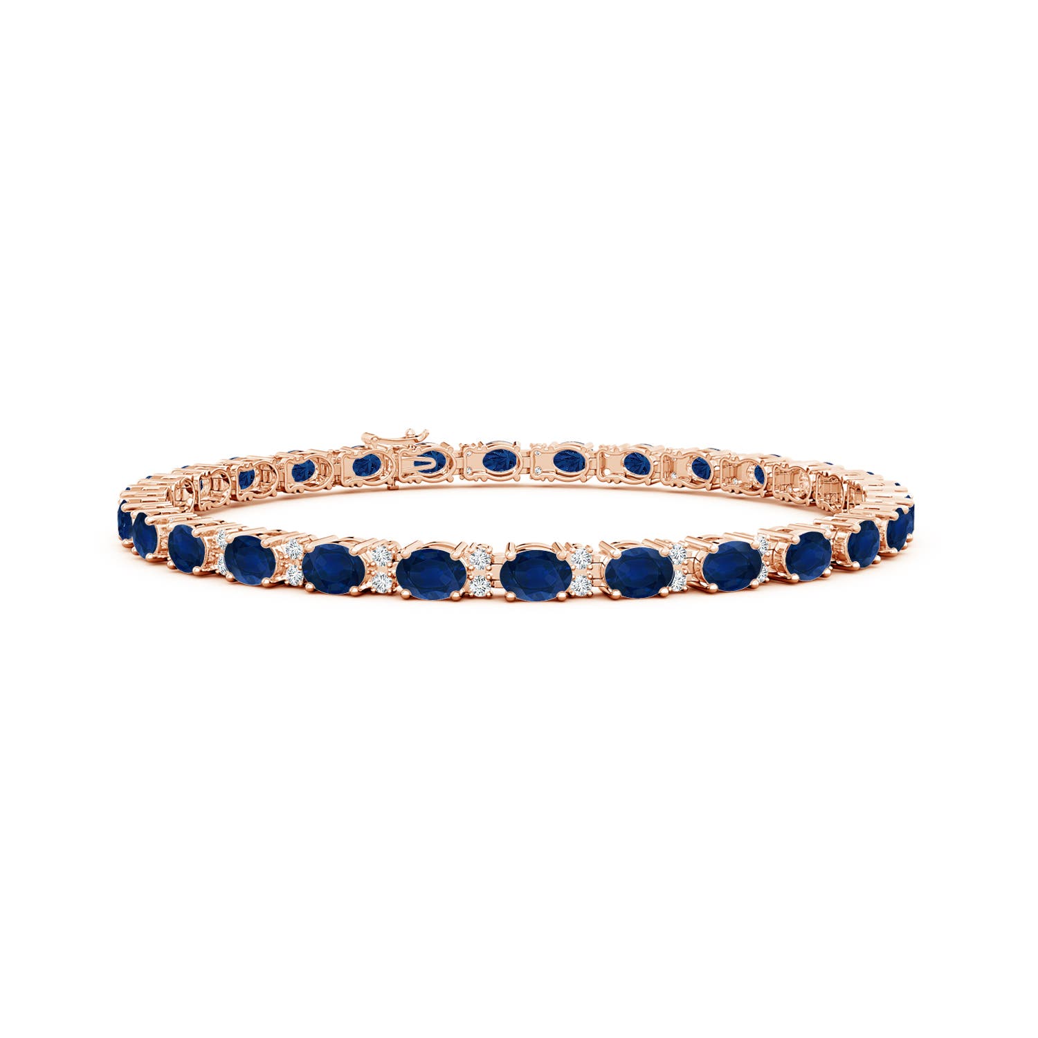 4x3mm AA Classic Oval Blue Sapphire and Diamond Tennis Bracelet in Rose Gold