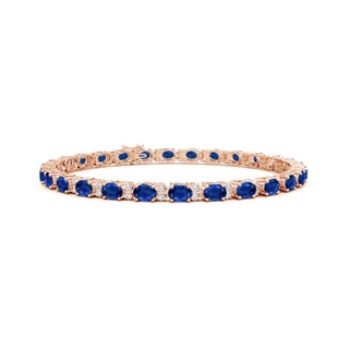 4x3mm AAA Classic Oval Blue Sapphire and Diamond Tennis Bracelet in 18K Rose Gold