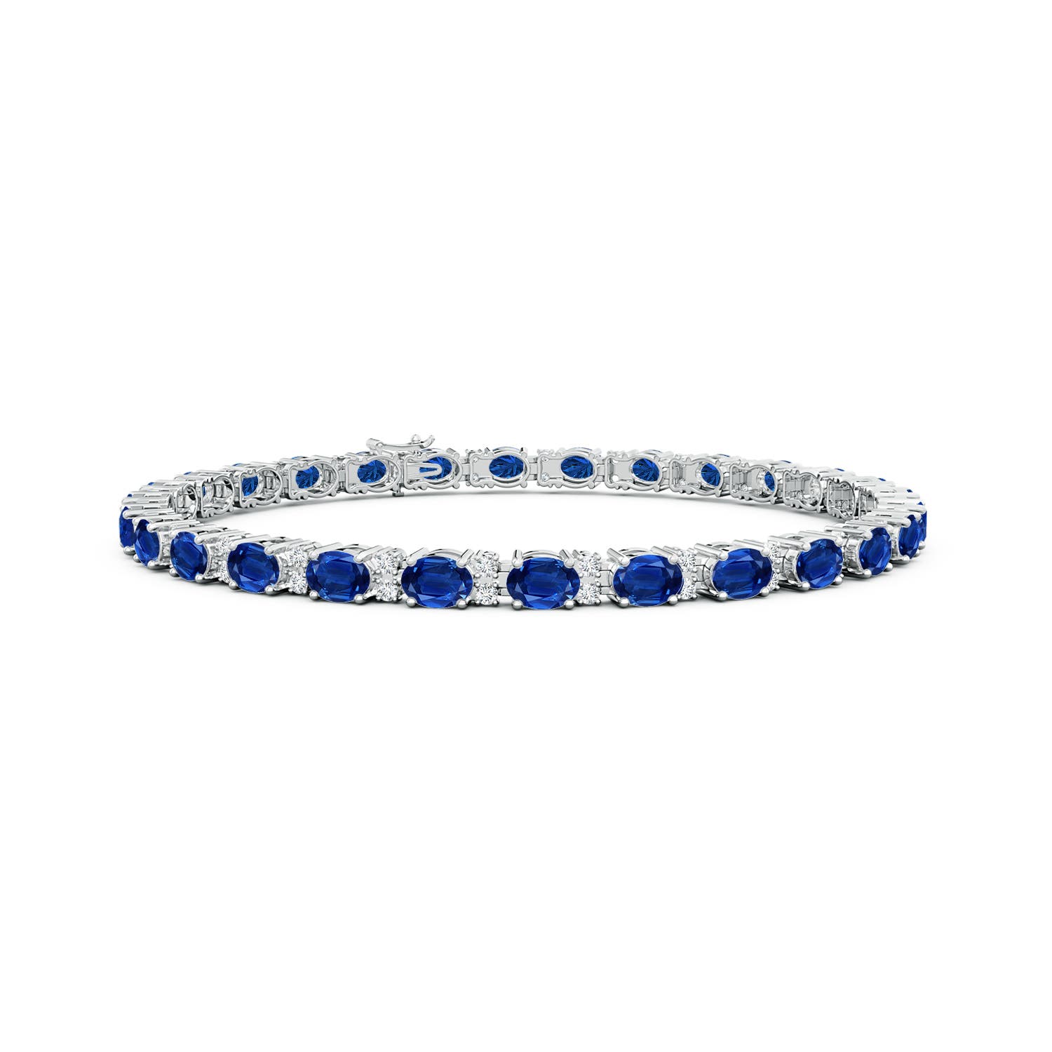 4x3mm AAA Classic Oval Blue Sapphire and Diamond Tennis Bracelet in 18CT White Gold