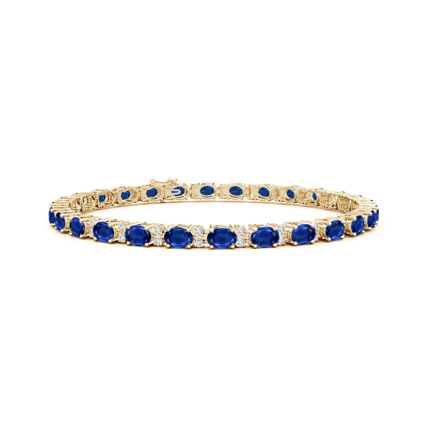 4x3mm AAA Classic Oval Blue Sapphire and Diamond Tennis Bracelet in 18K Yellow Gold