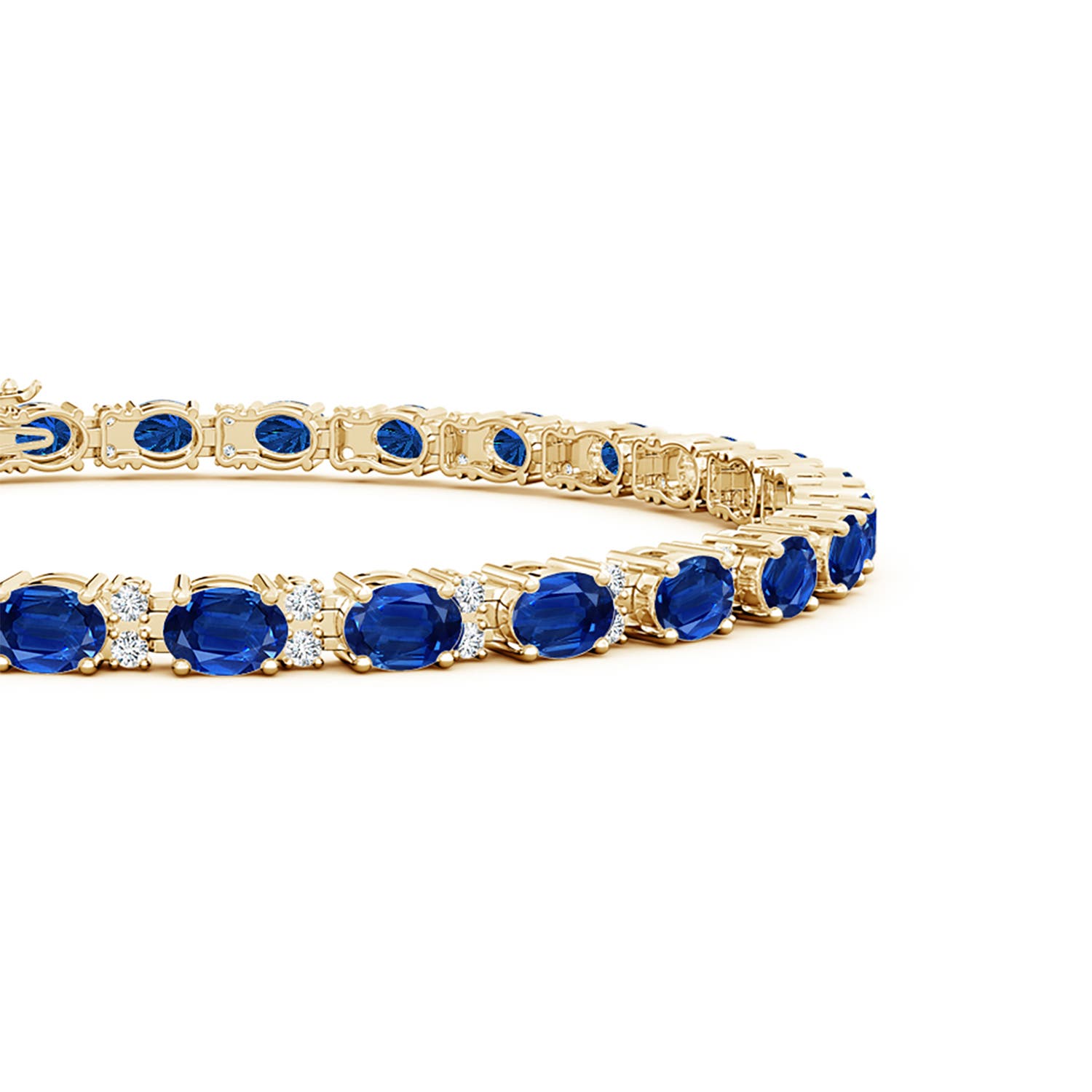 4x3mm AAA Classic Oval Blue Sapphire and Diamond Tennis Bracelet in 18K Yellow Gold