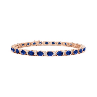 4x3mm AAA Classic Oval Blue Sapphire and Diamond Tennis Bracelet in 9K Rose Gold