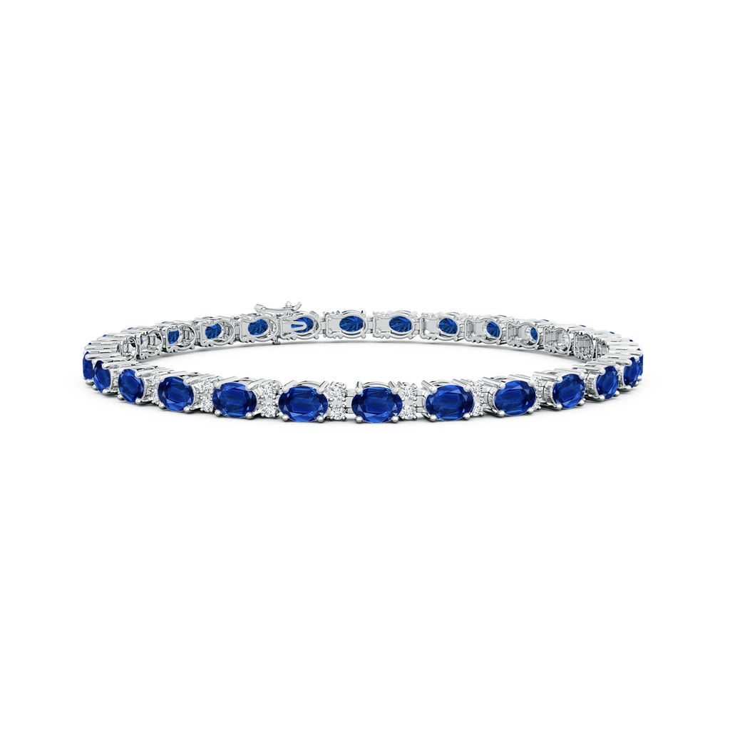 4x3mm AAA Classic Oval Blue Sapphire and Diamond Tennis Bracelet in White Gold