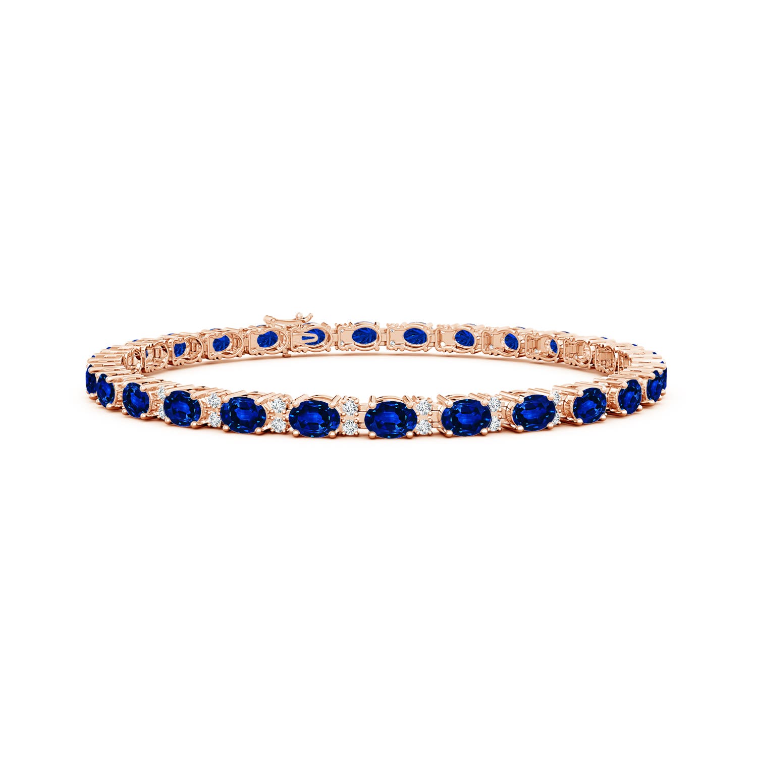 4x3mm AAAA Classic Oval Blue Sapphire and Diamond Tennis Bracelet in 18K Rose Gold