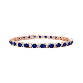 4x3mm AAAA Classic Oval Blue Sapphire and Diamond Tennis Bracelet in 18K Rose Gold