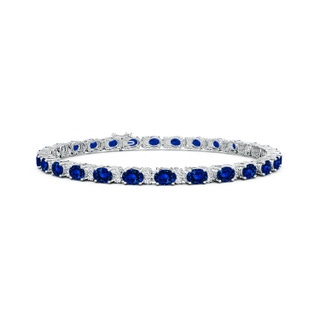 4x3mm AAAA Classic Oval Blue Sapphire and Diamond Tennis Bracelet in 18K White Gold