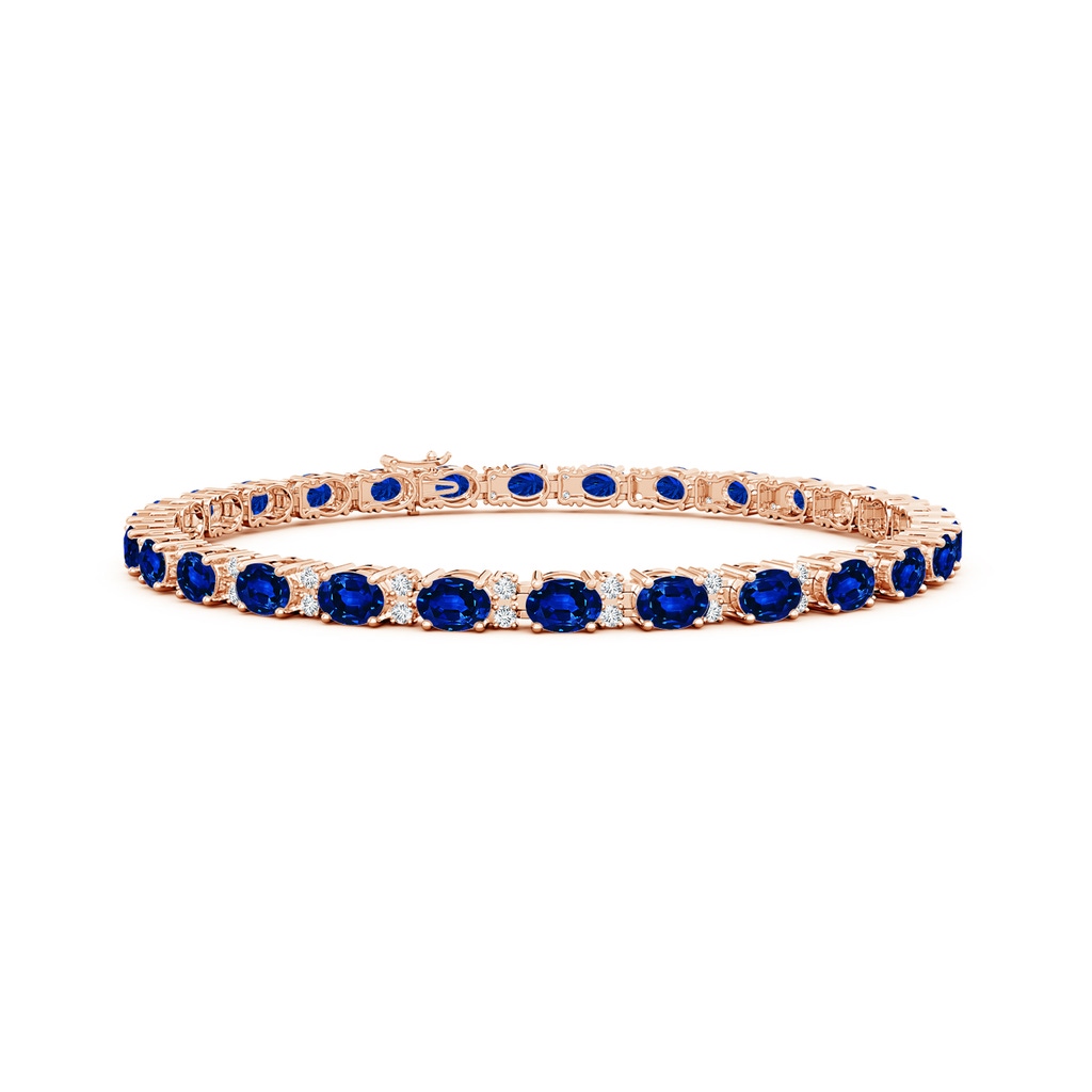 4x3mm Lab-Grown Classic Oval Blue Sapphire and Diamond Tennis Bracelet in Rose Gold