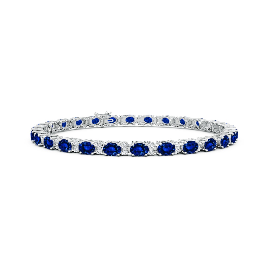 4x3mm Lab-Grown Classic Oval Blue Sapphire and Diamond Tennis Bracelet in White Gold 