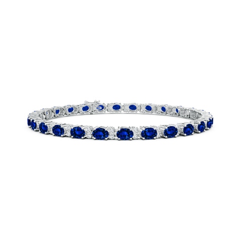 4x3mm AAAA Classic Oval Blue Sapphire and Diamond Tennis Bracelet in White Gold