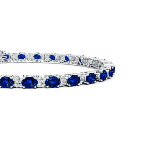 4x3mm AAAA Classic Oval Blue Sapphire and Diamond Tennis Bracelet in White Gold - side 4