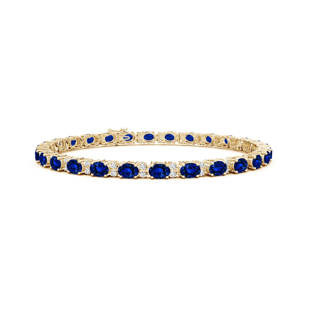 4x3mm Lab-Grown Classic Oval Blue Sapphire and Diamond Tennis Bracelet in Yellow Gold