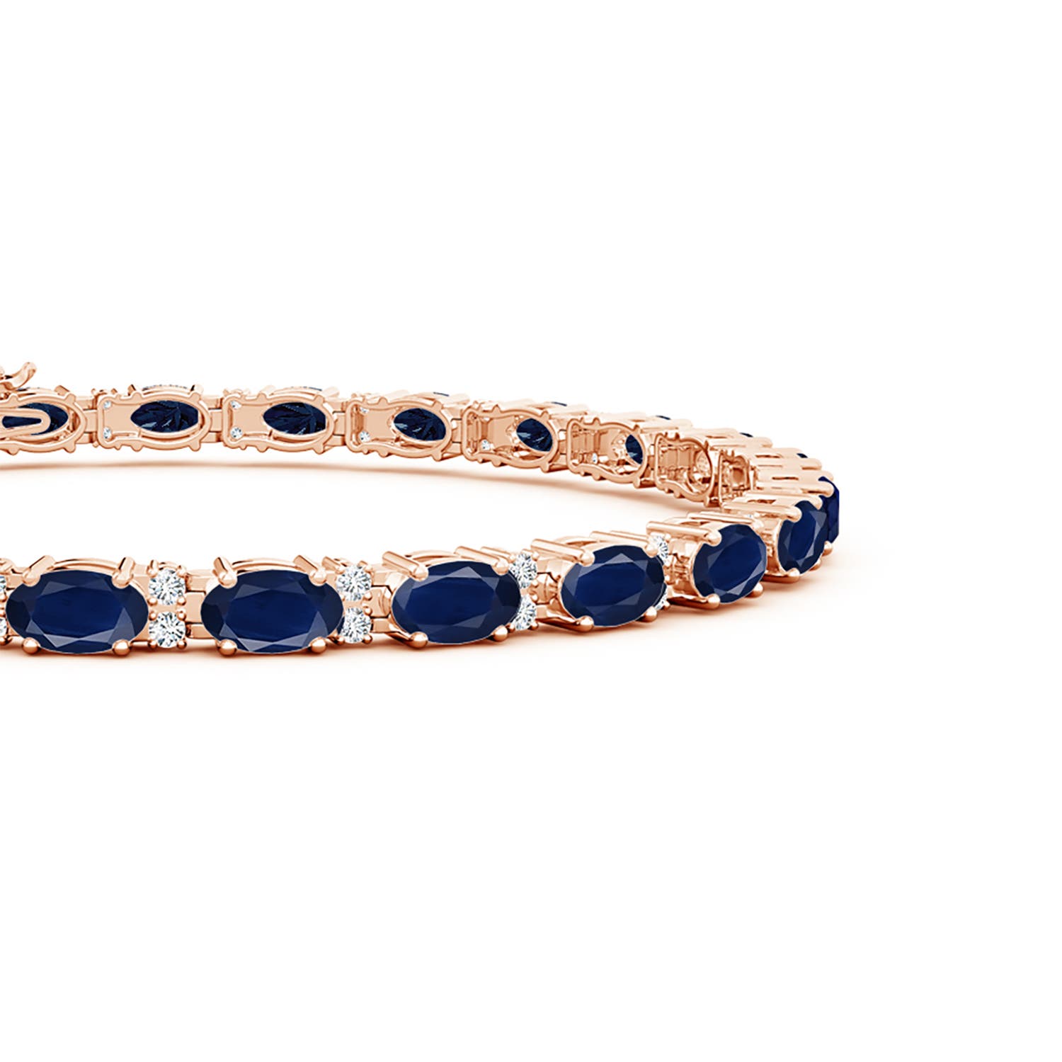 5x3mm A Classic Oval Blue Sapphire and Diamond Tennis Bracelet in Rose Gold