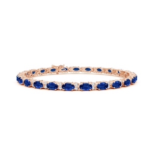 5x3mm AAA Classic Oval Blue Sapphire and Diamond Tennis Bracelet in 9K Rose Gold