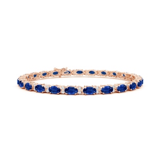 5x3mm AAA Classic Oval Blue Sapphire and Diamond Tennis Bracelet in Rose Gold