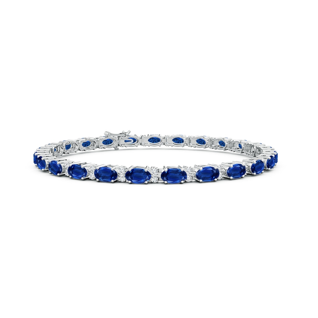 5x3mm AAA Classic Oval Blue Sapphire and Diamond Tennis Bracelet in White Gold 