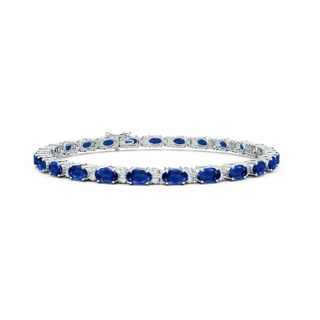 5x3mm AAA Classic Oval Blue Sapphire and Diamond Tennis Bracelet in White Gold