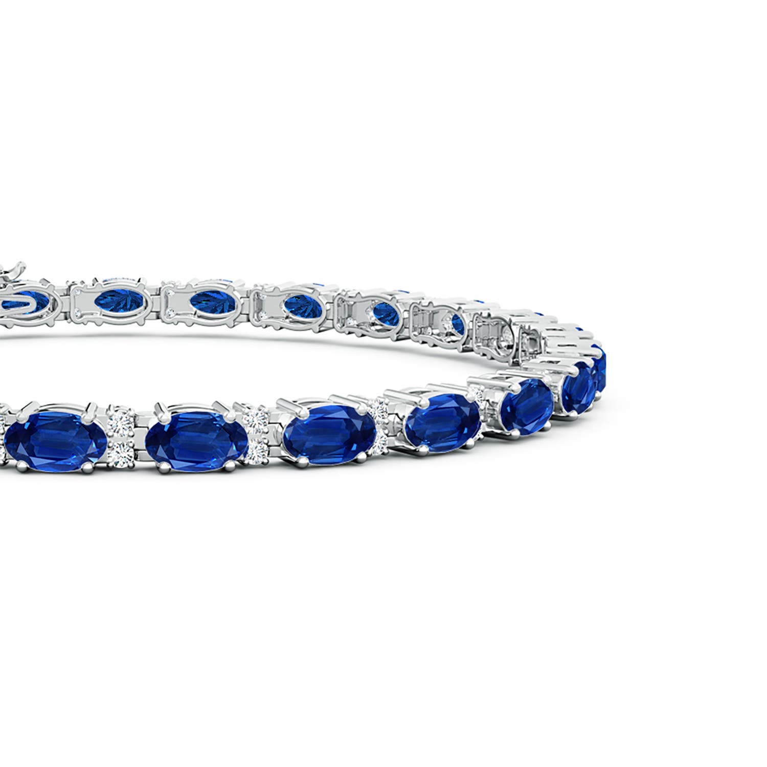 5x3mm AAA Classic Oval Blue Sapphire and Diamond Tennis Bracelet in White Gold
