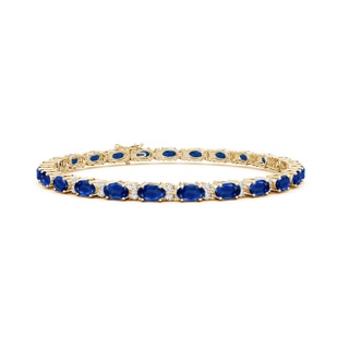 5x3mm AAA Classic Oval Blue Sapphire and Diamond Tennis Bracelet in Yellow Gold