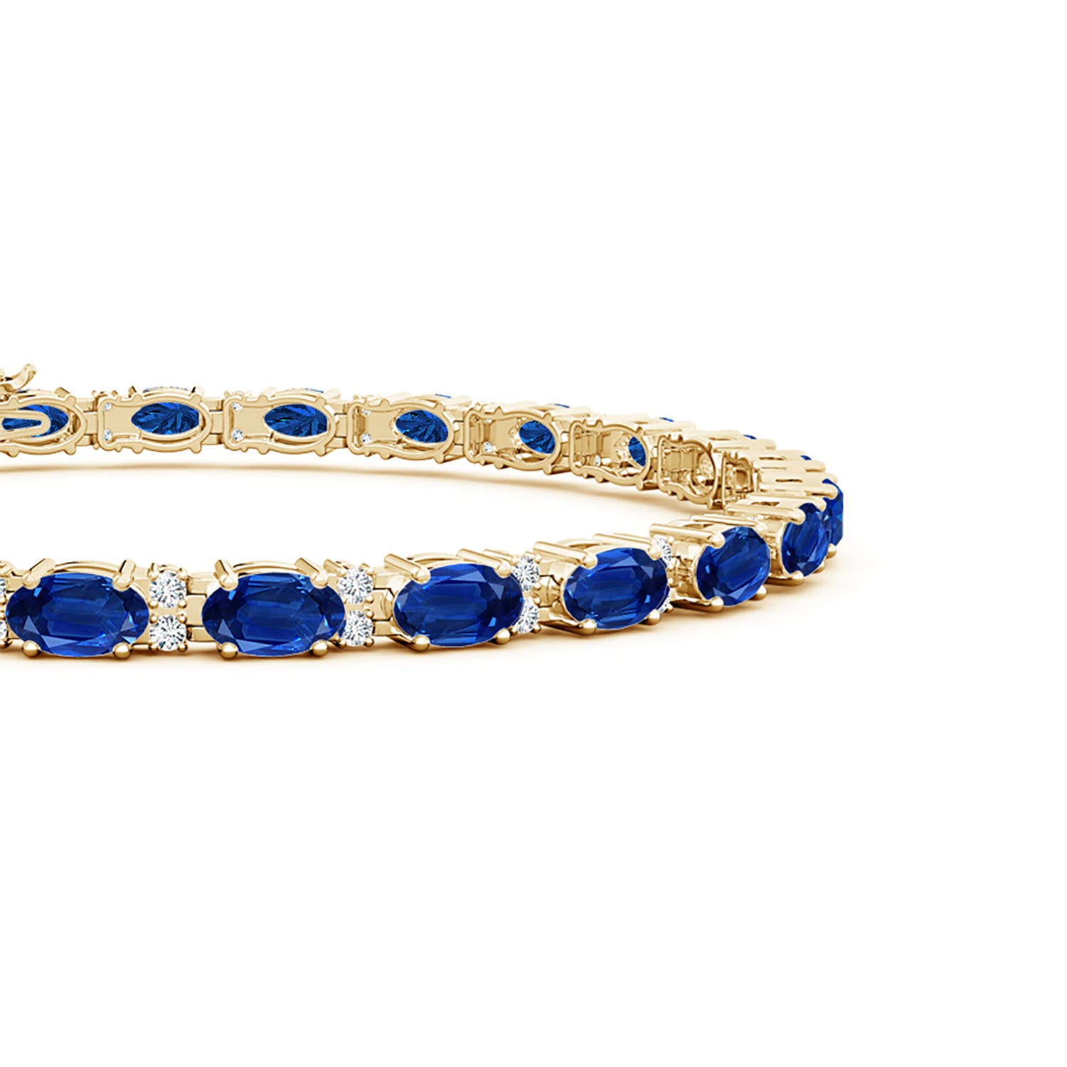 5x3mm AAA Classic Oval Blue Sapphire and Diamond Tennis Bracelet in Yellow Gold