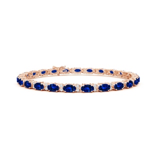 5x3mm AAAA Classic Oval Blue Sapphire and Diamond Tennis Bracelet in 10K Rose Gold