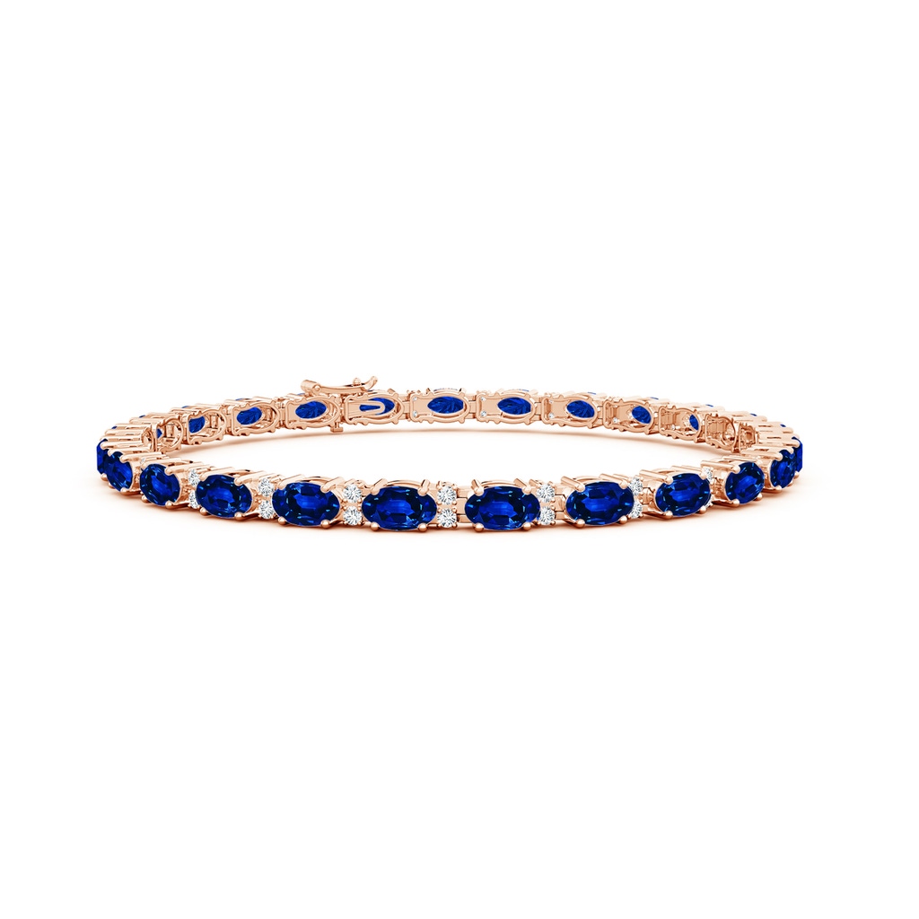 5x3mm AAAA Classic Oval Blue Sapphire and Diamond Tennis Bracelet in Rose Gold