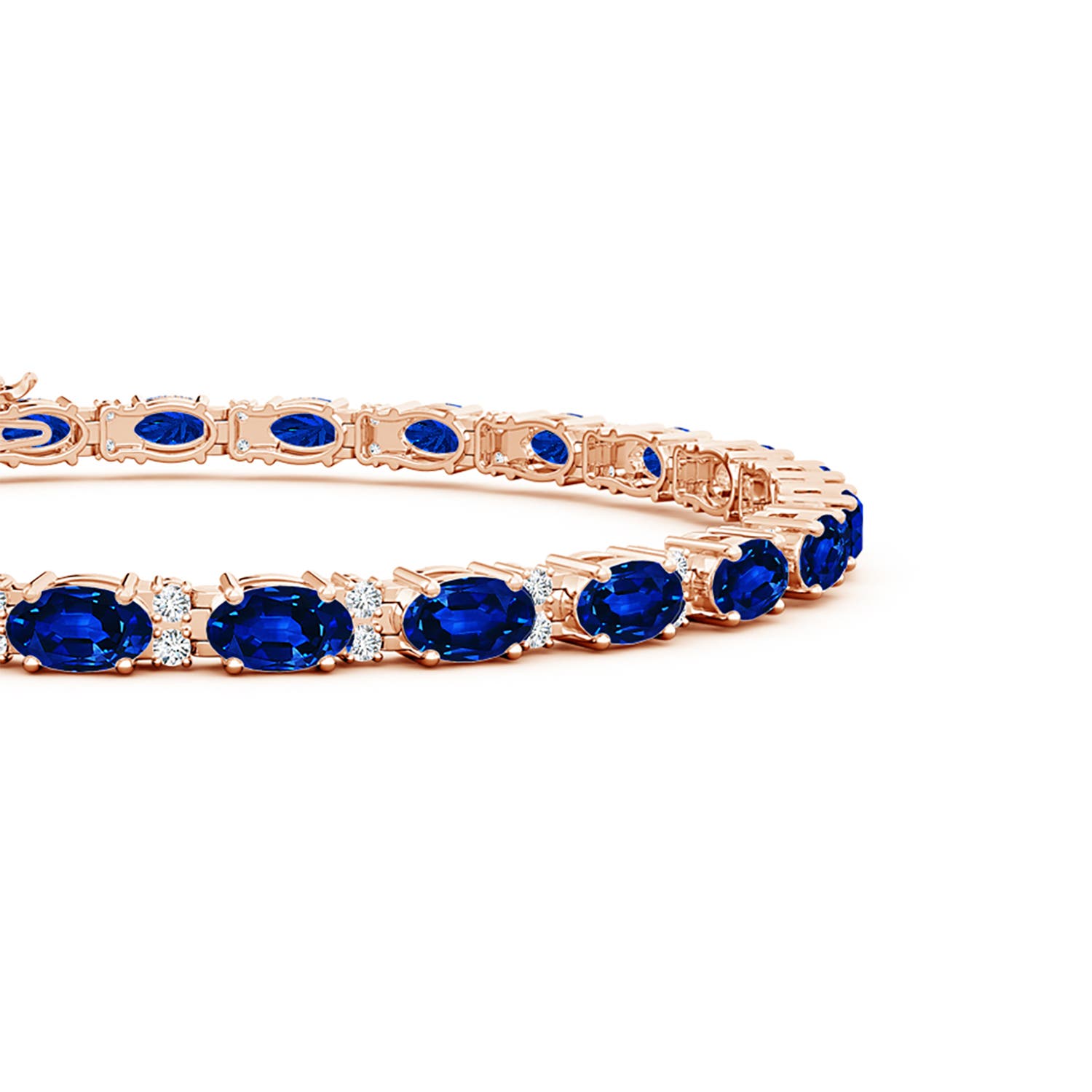5x3mm AAAA Classic Oval Blue Sapphire and Diamond Tennis Bracelet in Rose Gold