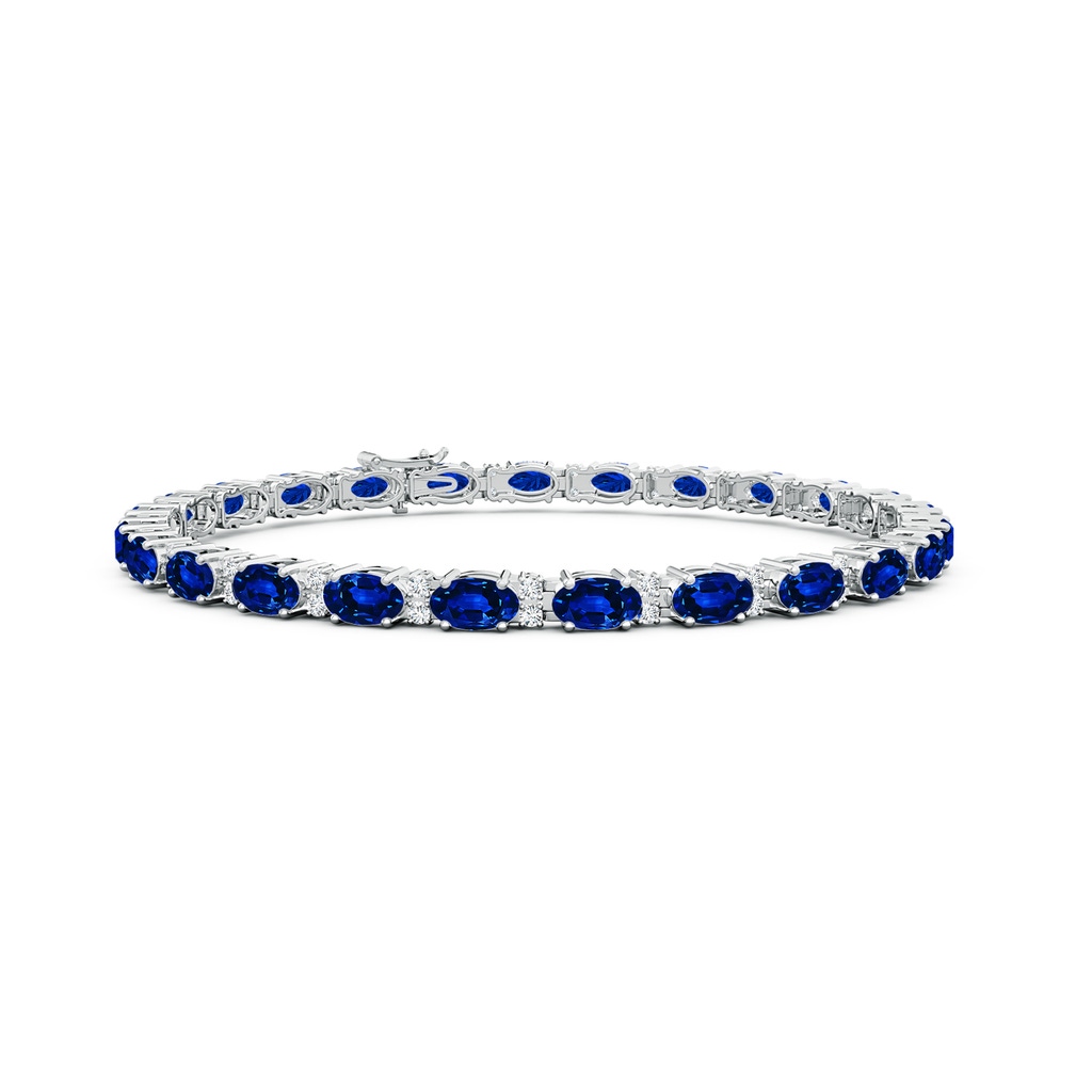 5x3mm Lab-Grown Classic Oval Blue Sapphire and Diamond Tennis Bracelet in White Gold